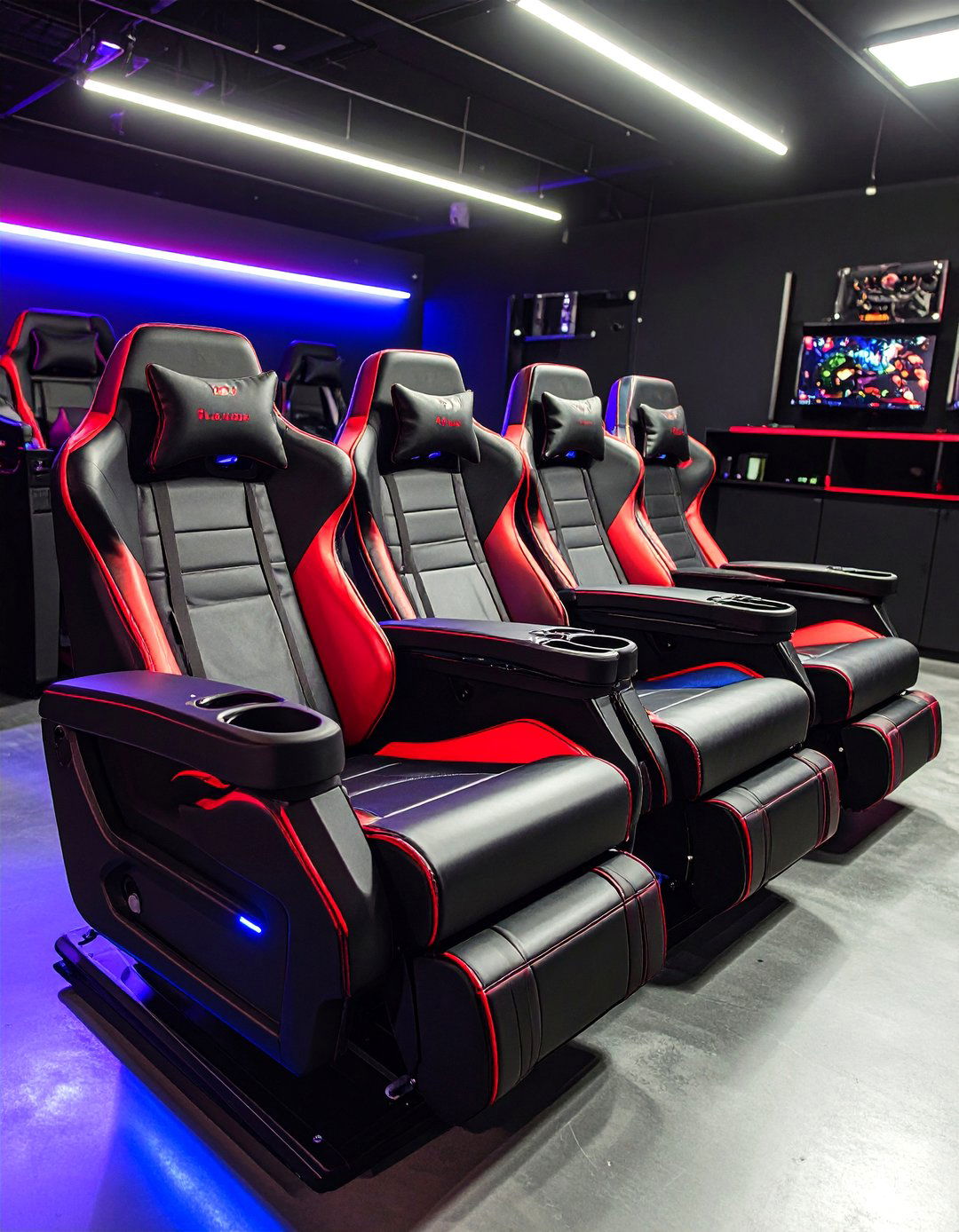 Modular Recliner Seating Welcomes Spectators in the Garage Game Room - 20 Garage Game Room Ideas