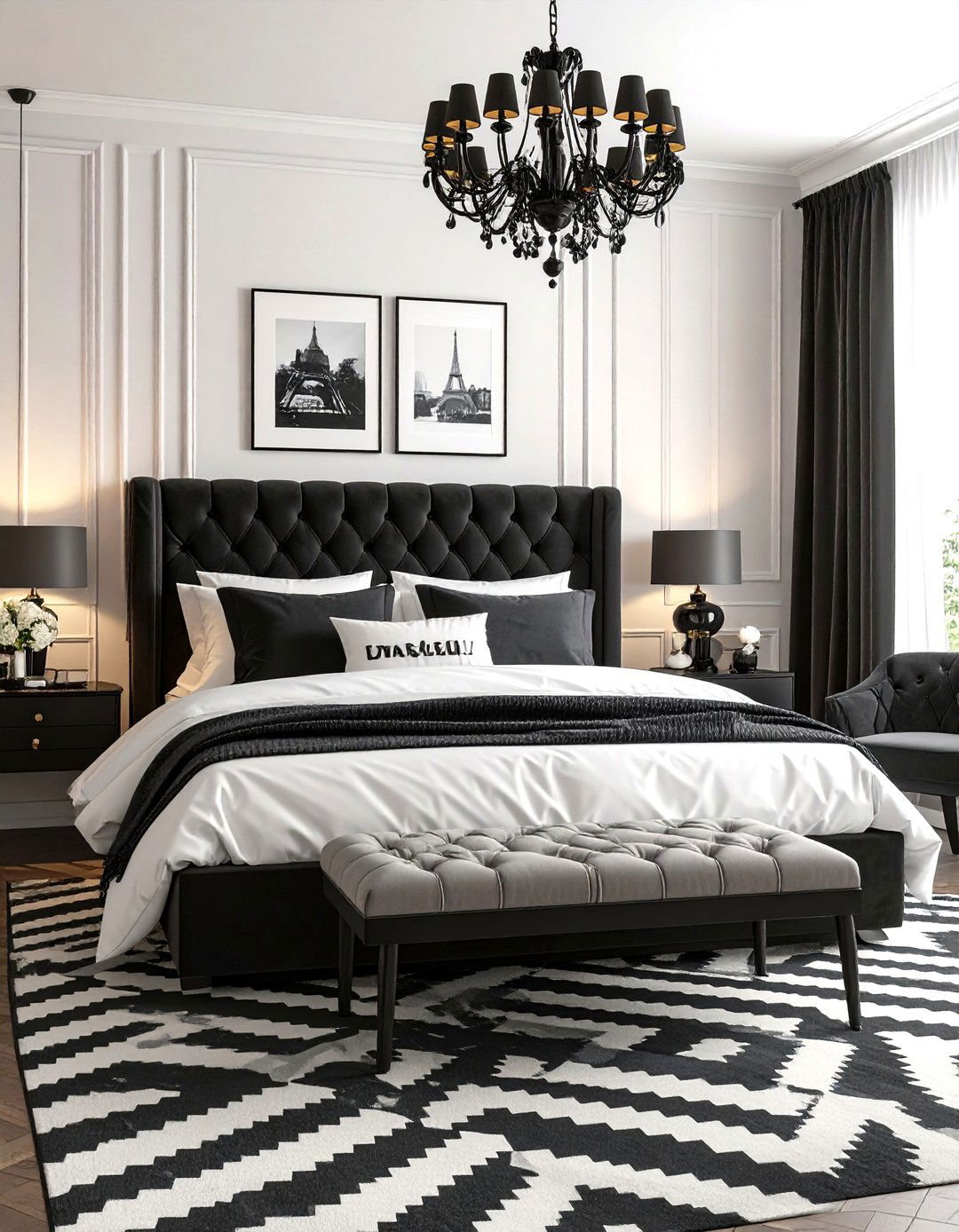 Monochromatic Black and White Paris themed Bedroom - 20 Paris-themed Bedroom Ideas