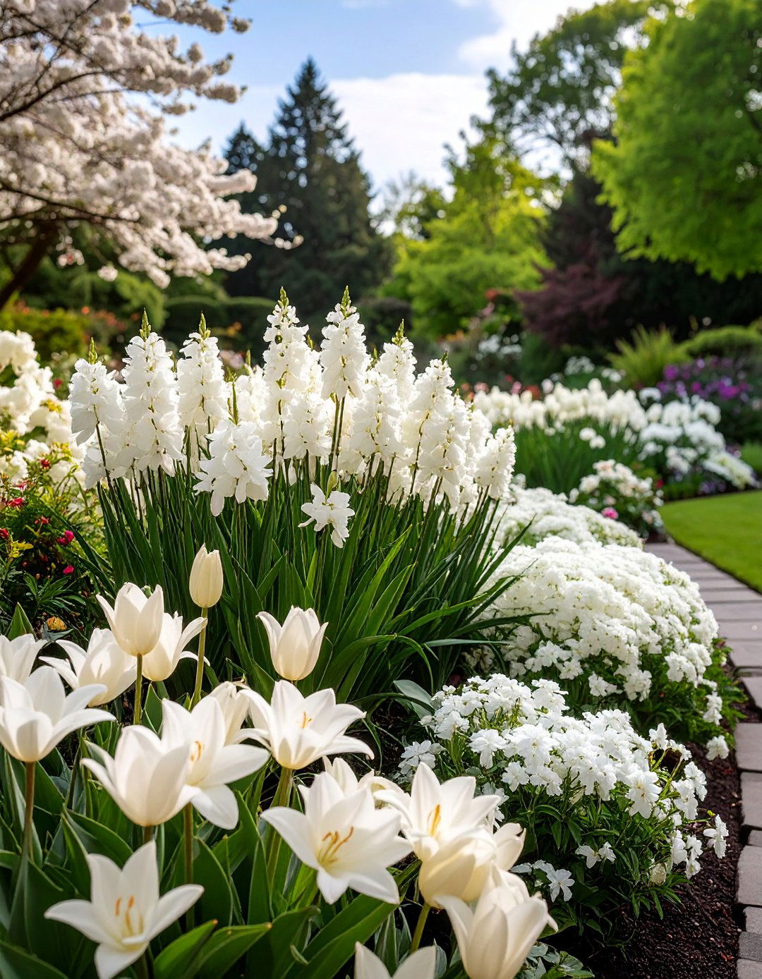 Monochromatic Color Themed Flower Bed - 20 Front Yard Flower Bed Ideas