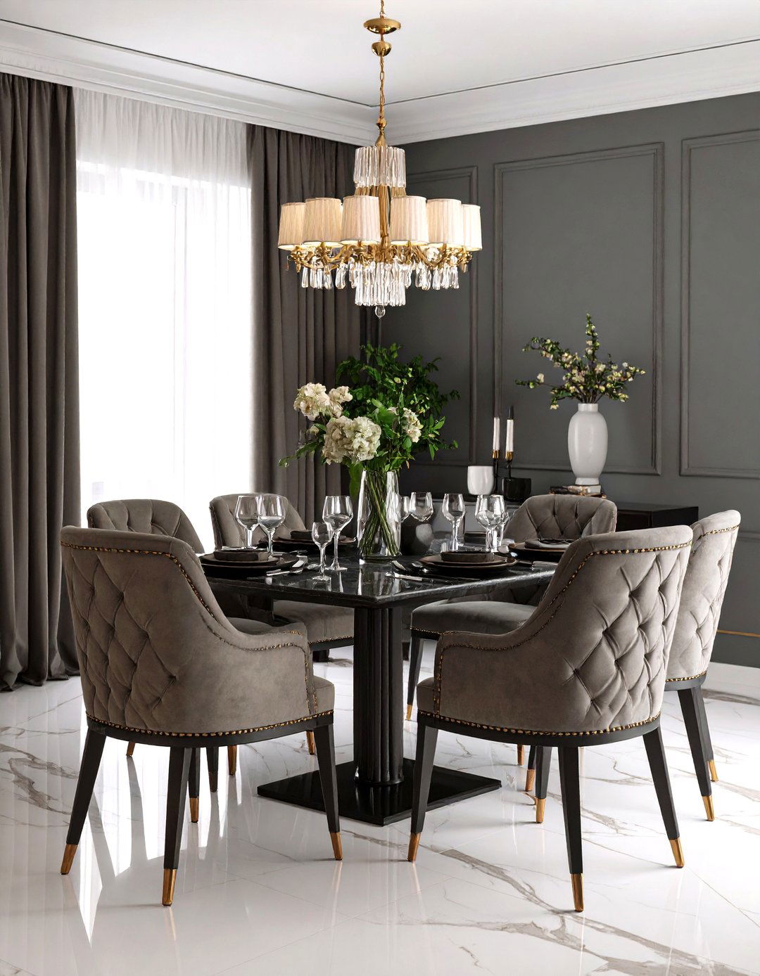 Monochromatic Elegant Parisian Dining Room - 20 Parisian Dining Room Ideas