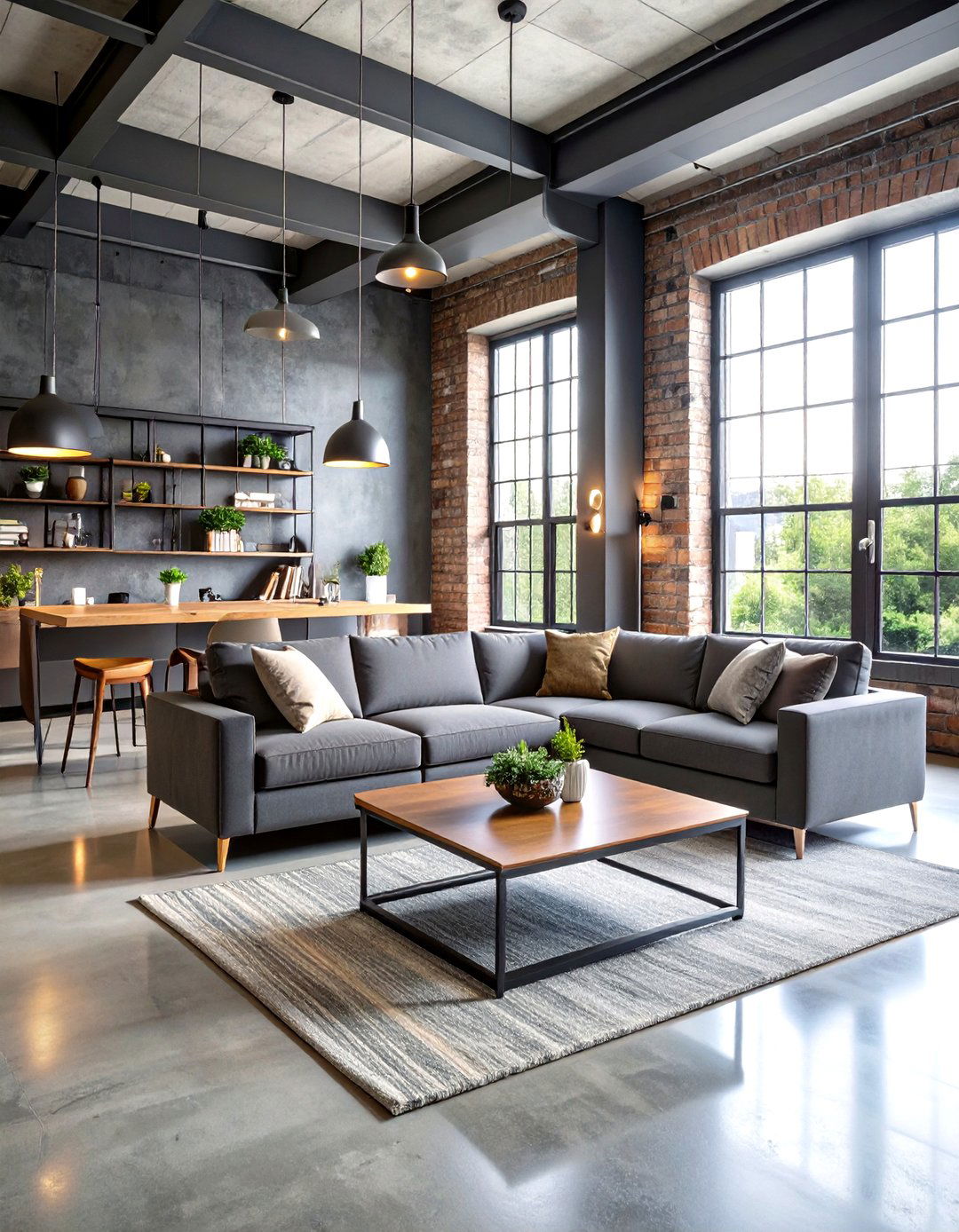 Monochromatic Gray Loft Style Living Room - 20 Loft-style Living Room Ideas