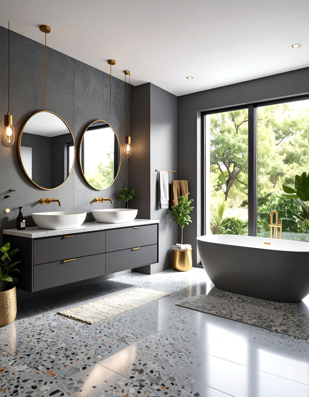Monochromatic Gray Mid Century Modern Bathroom - 20 Mid-century Modern Bathroom Ideas