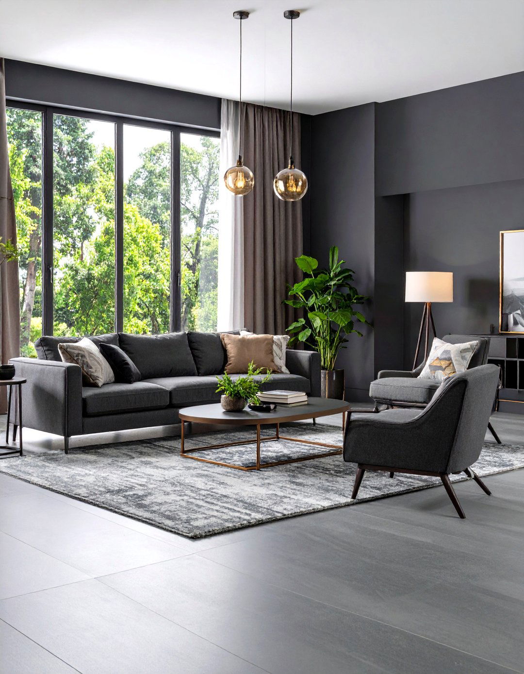 Monochromatic Grey Floor Living Room with Blue Walls Sophisticated Neutral Scheme - 20 grey floor living room with blue walls ideas