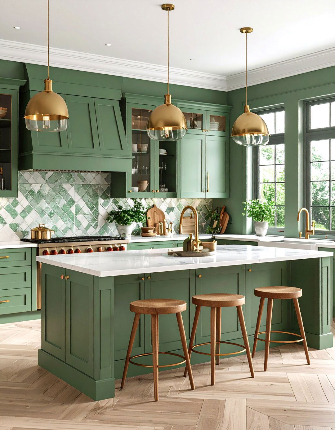 Monochromatic Kitchen With Green Backsplash Tonal Design - 20 Kitchen With Green Backsplash Ideas