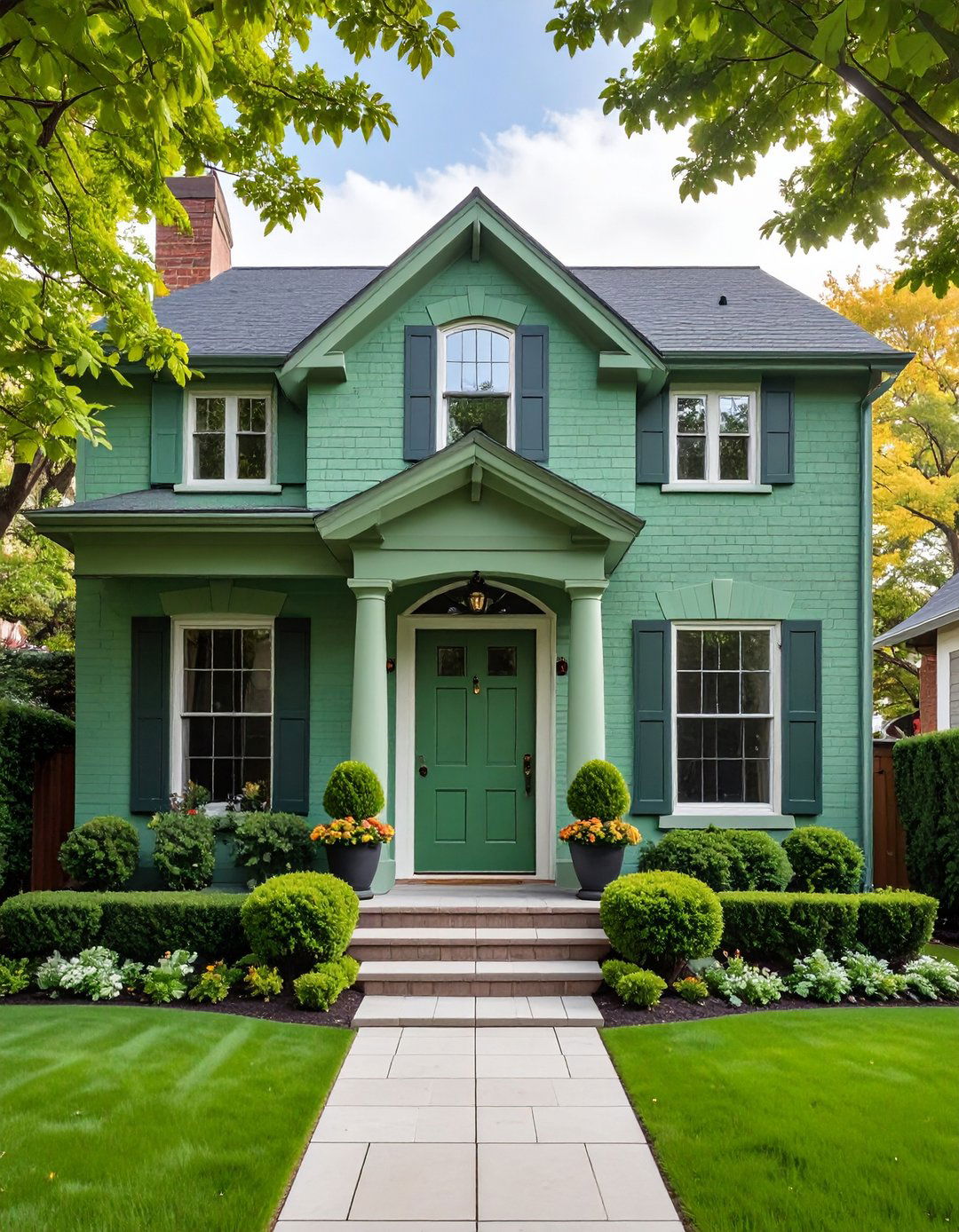 Monochromatic Layering - 20 Sage Green Painted Brick House Ideas