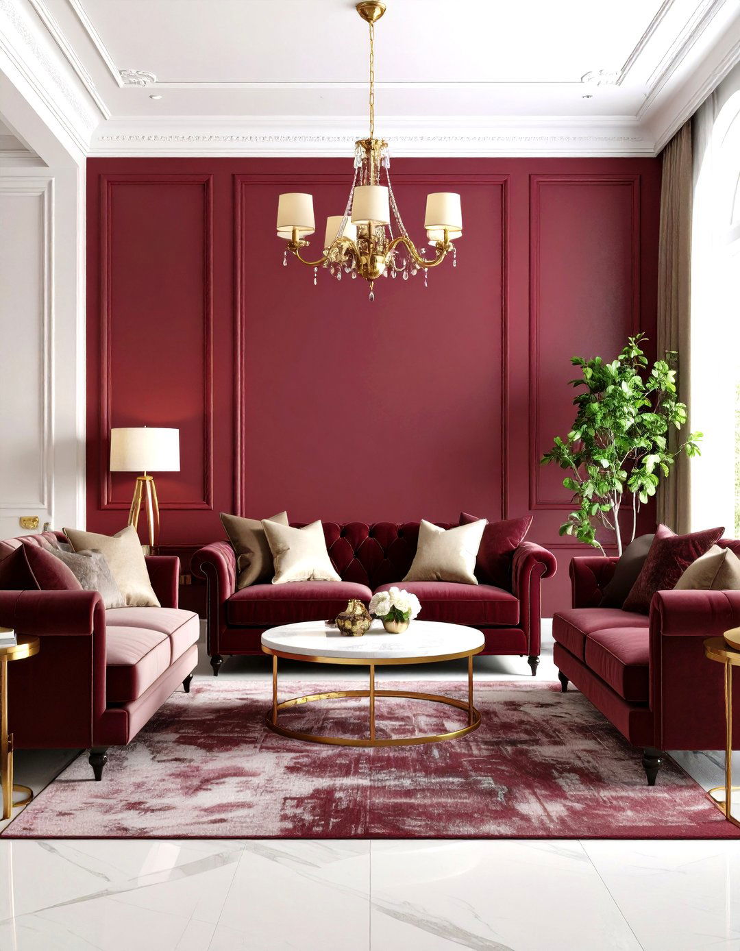 Monochromatic Living Room Burgundy Wine Richness - 20 Monochromatic Living Room Ideas