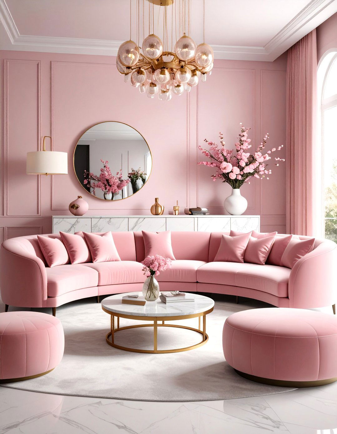 Monochromatic Pink Living Room with Tonal Sophistication - 20 Pink Living Room Ideas