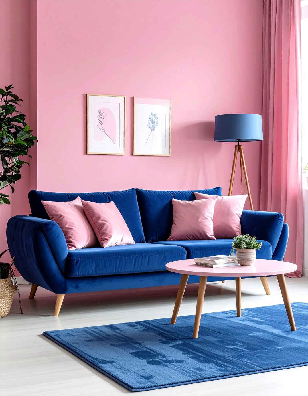 Monochromatic Pink Scheme with Blue Accents - 20 Pink and Blue Living Room Ideas