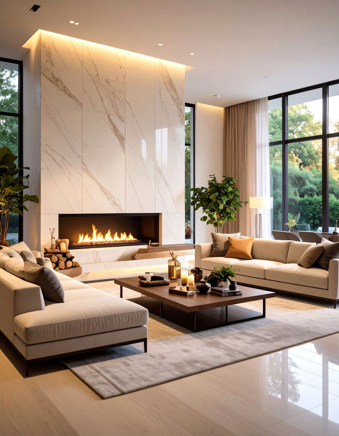 Monochromatic Quartz Fireplace Surround Feature Wall - 20 Quartz Fireplace Surround Ideas