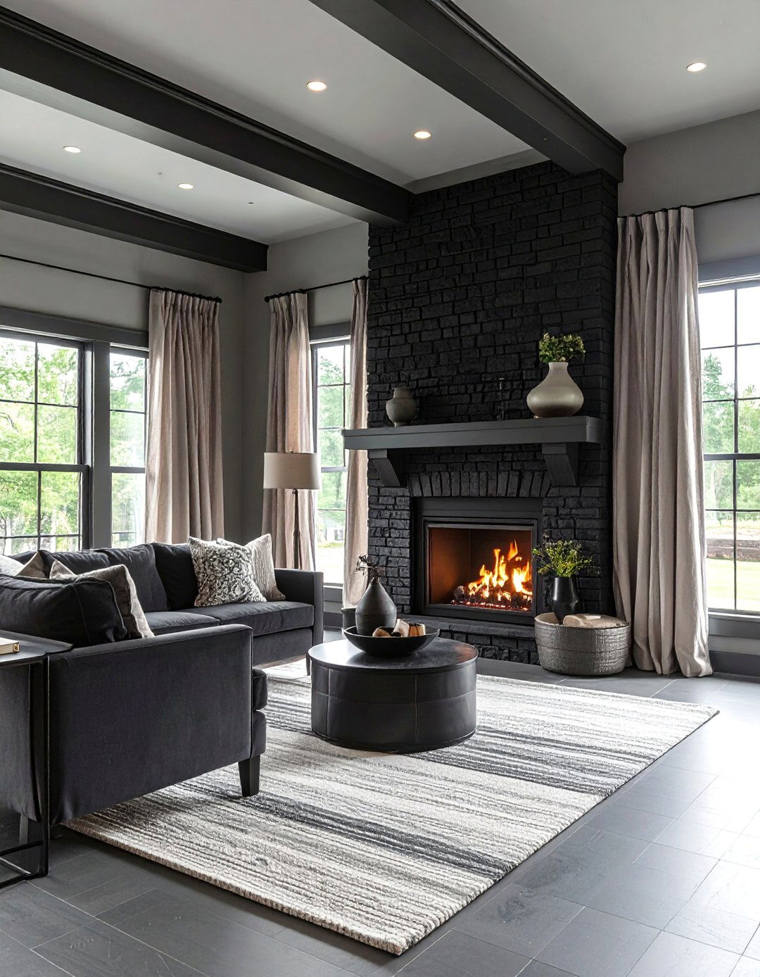 Monochromatic Room Black Brick Fireplace - 20 Black Brick Fireplace Ideas