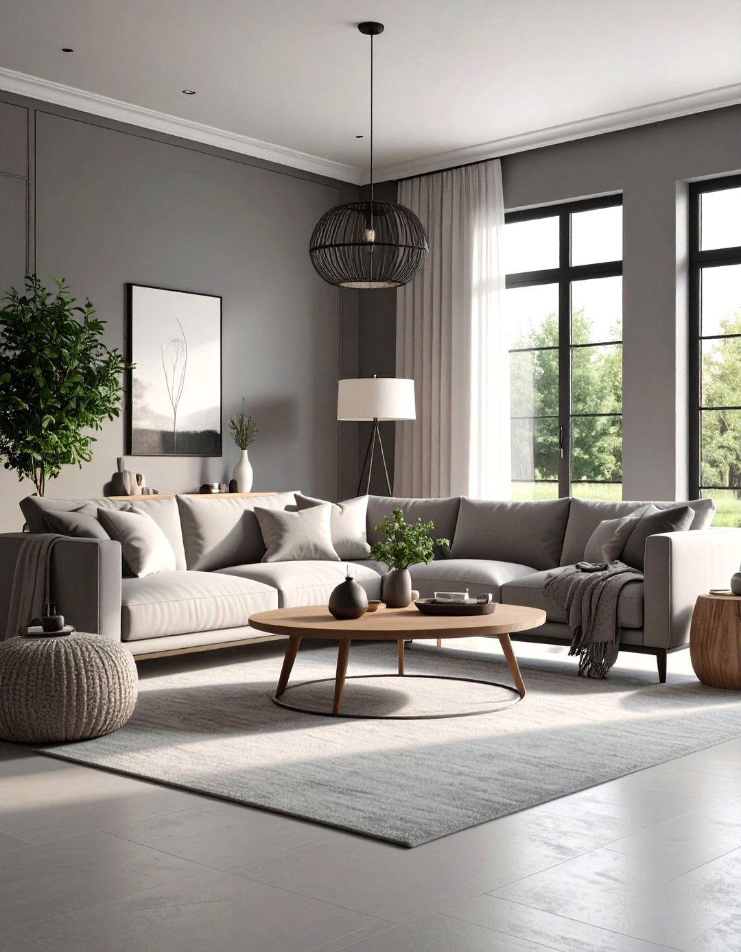 Monochromatic Serenity Living Room With Grey Walls and Black Trim - 20 Living Room With Grey Walls and Black Trim