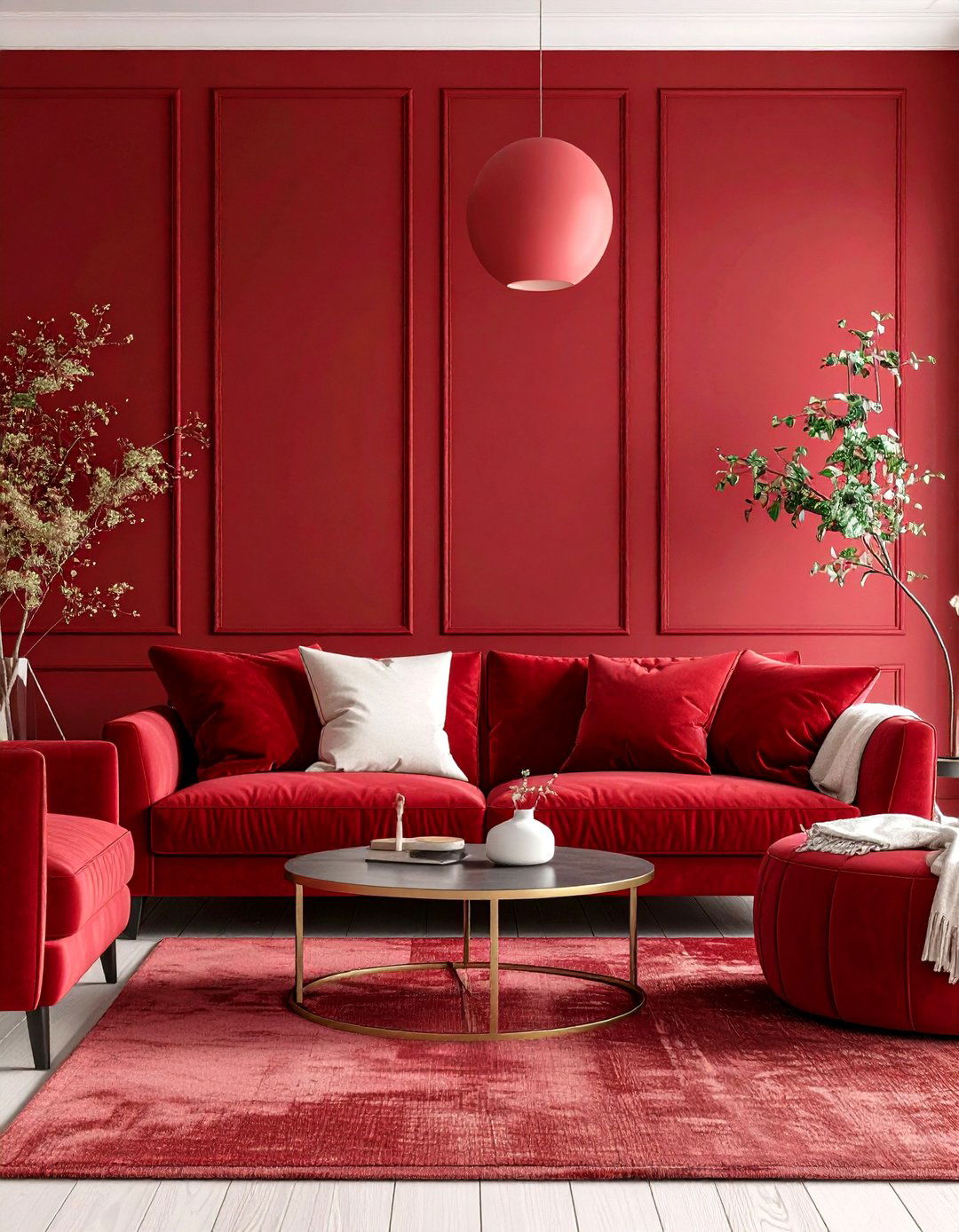 Monochromatic Shades of Red Scheme - 20 Red Living Room Ideas