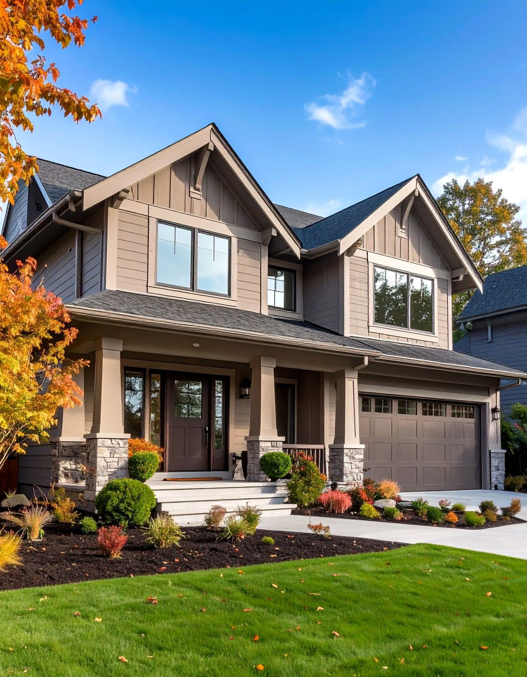 Monochromatic Taupe with Light Gray Accents - 20 Exterior Taupe House Color Combinations
