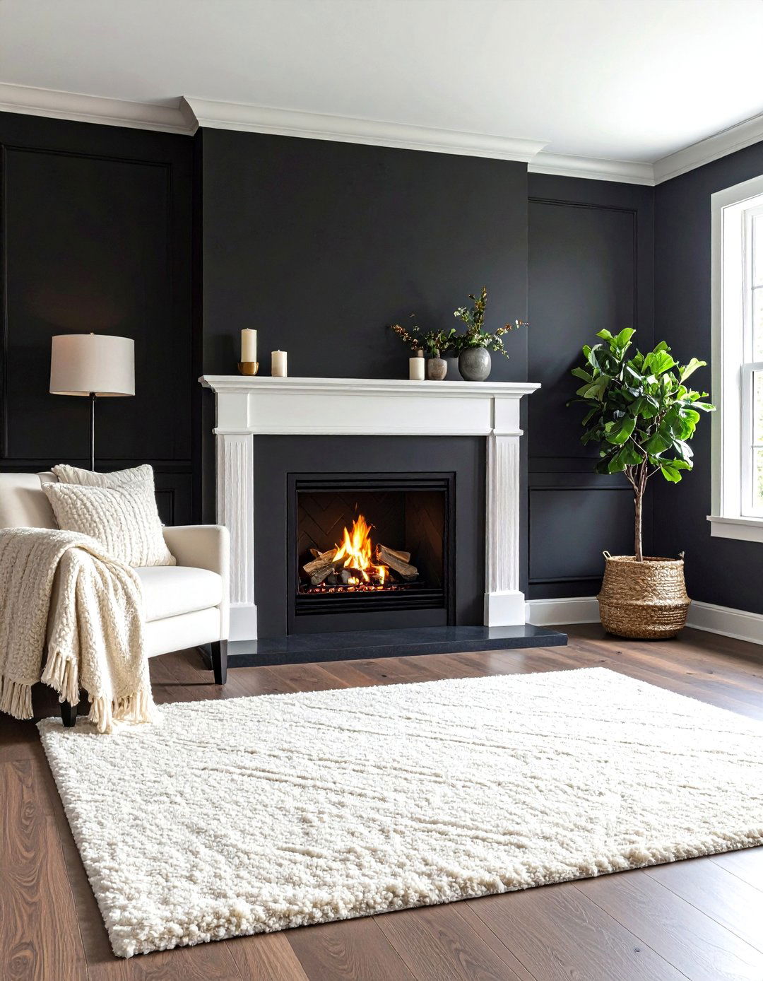 Monochrome All Black Fireplace Wall - 20 Black Fireplace Ideas