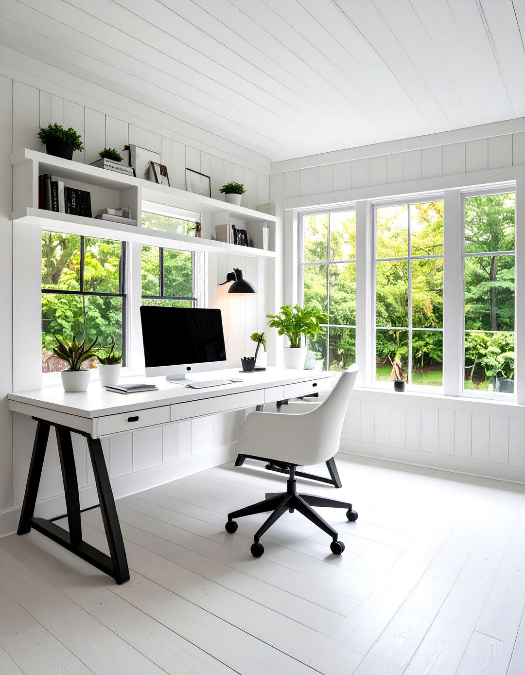 Monochrome Black and White Focus Space - 20 Budget Home Office Ideas