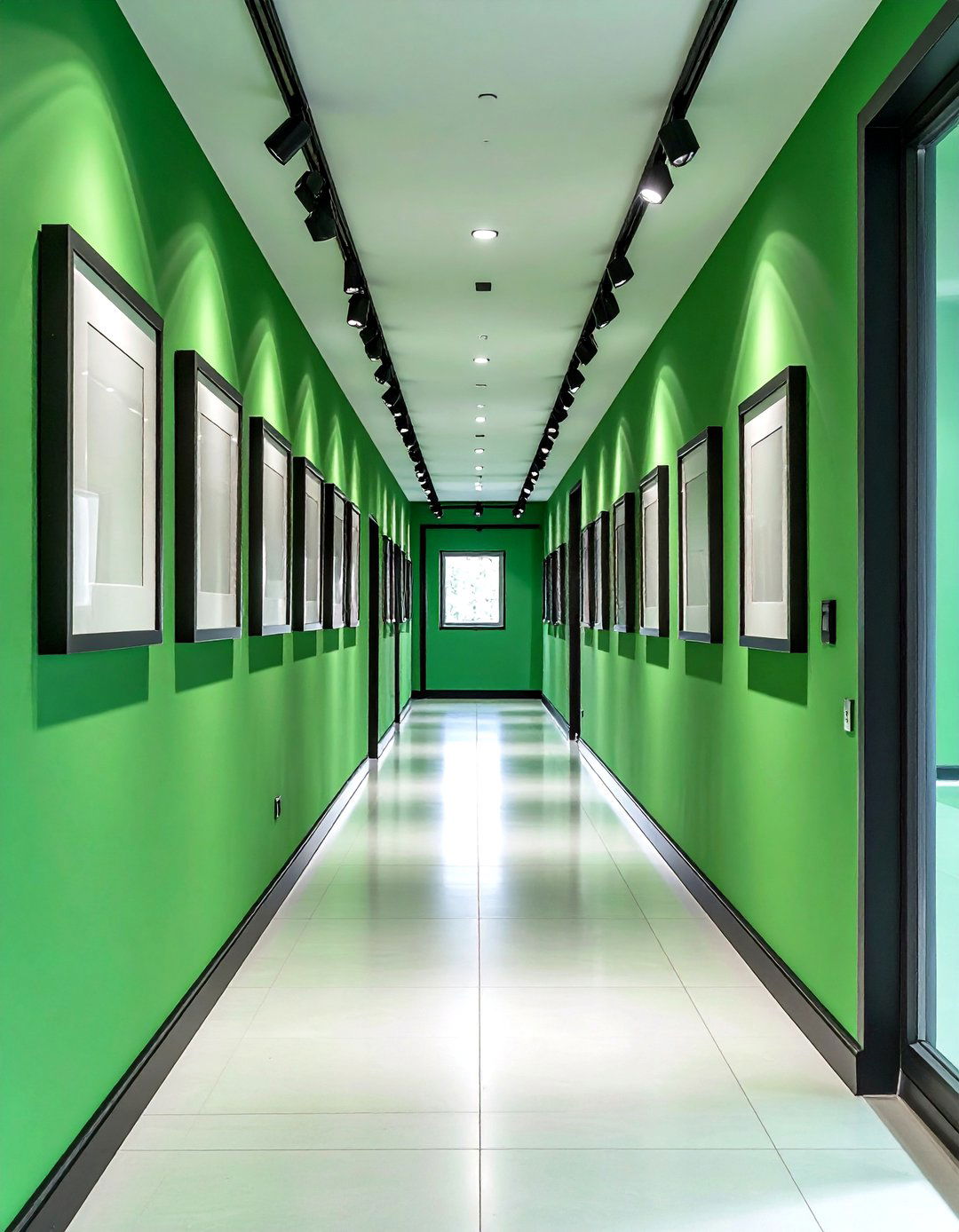 Monochrome Green Hallway Gallery Wall - 20 Green Hallway Ideas