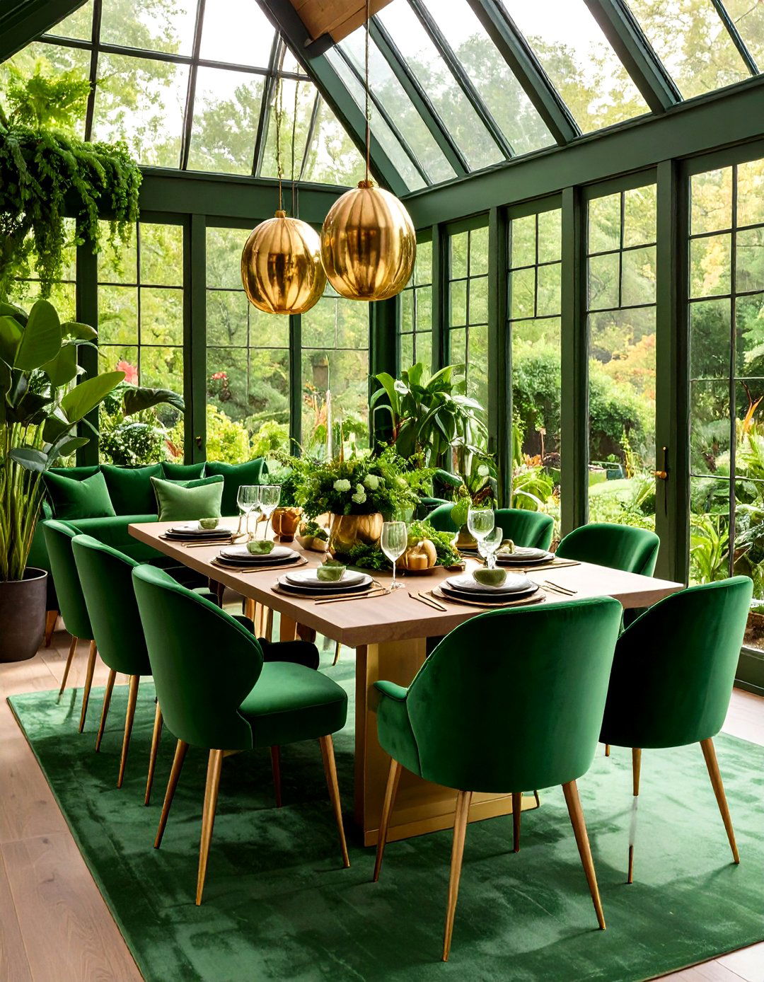 Monochrome Green Palette in the Dining Room - 20 Greenhouse Dining Room Ideas