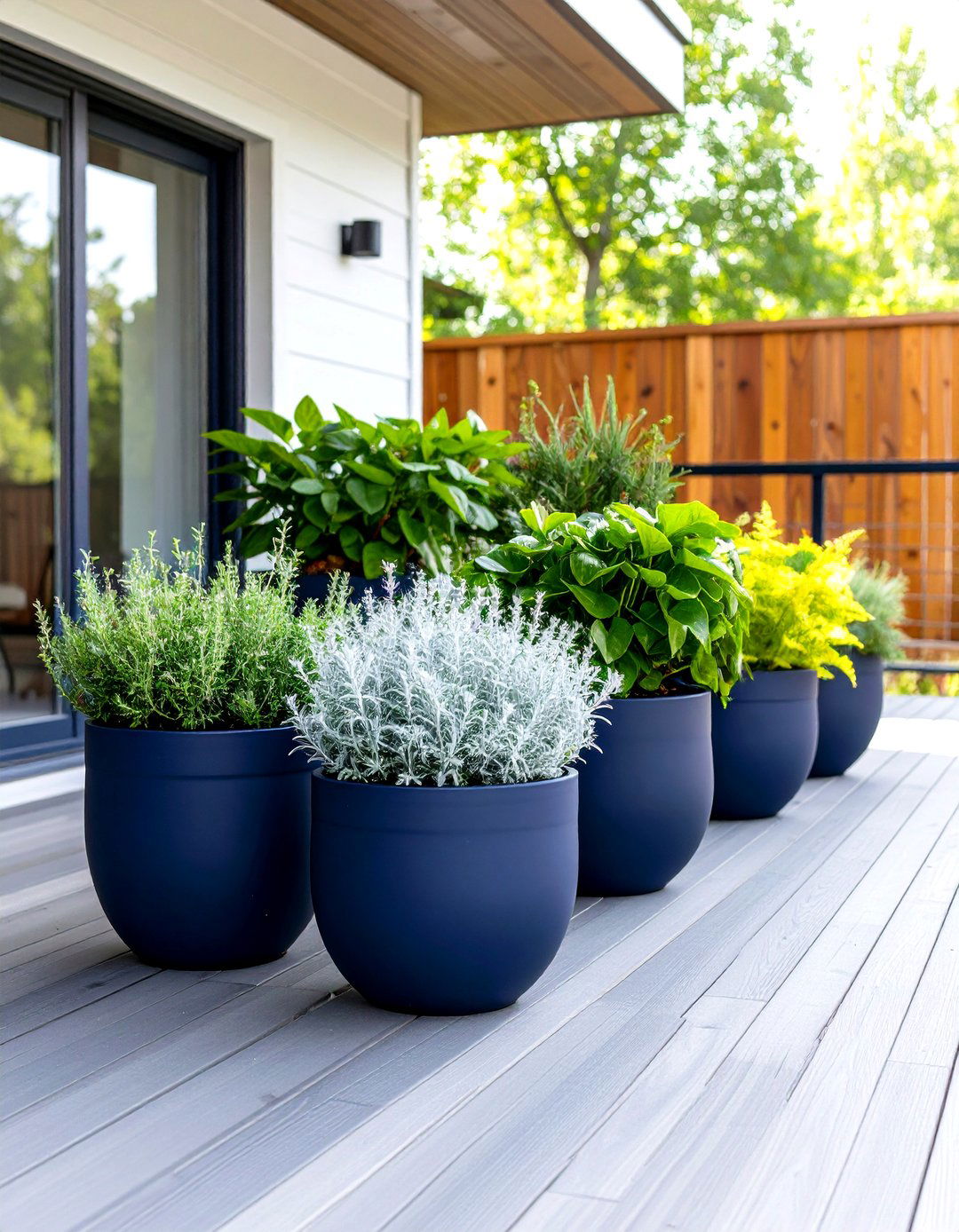 Monochrome Pot Palette for Modern Decks - 20 Deck Decorating Ideas With Plant