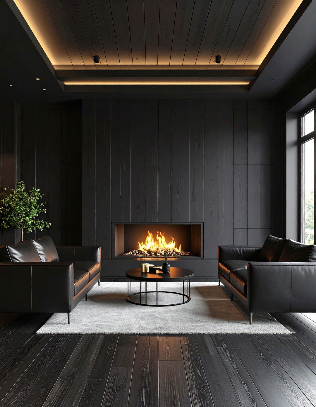 Monochrome Room with a Black Shiplap Fireplace - 20 Black Shiplap Fireplace Ideas