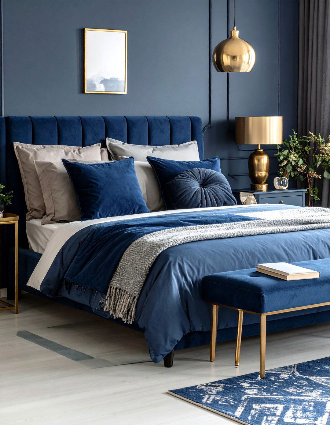 Monochrome Styling for a Dark Blue Bedroom - 20 Dark Blue Bedroom Ideas