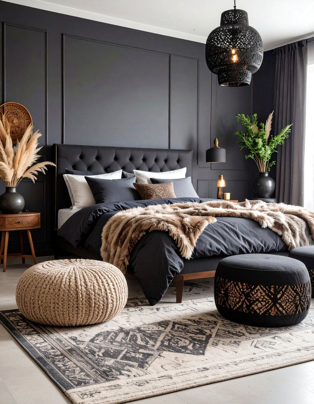 Monochrome Texture Elevates Bedroom Calm - 20 Dark Boho Bedroom Ideas