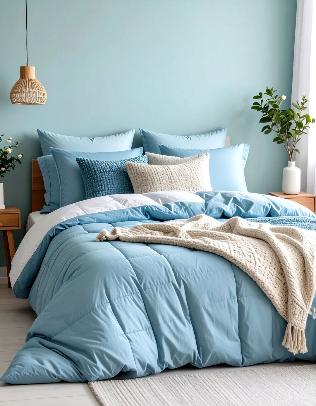 Monochrome Textured Bedding - 20 Duck Egg Blue Bedroom Ideas