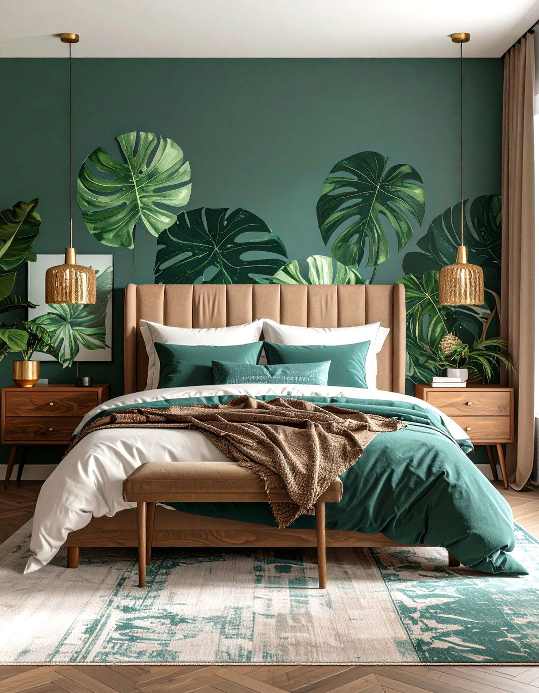 Monstera Leaf Paradise Tropical Bedroom - 20 Tropical Bedroom Ideas