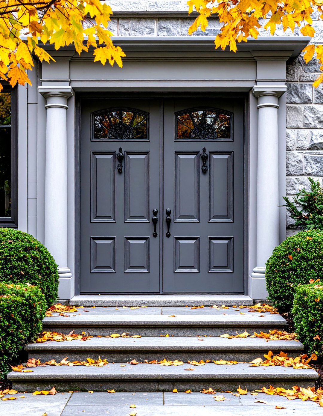 Monument Grey Double Front Doors - 20 Grey Front Door Ideas