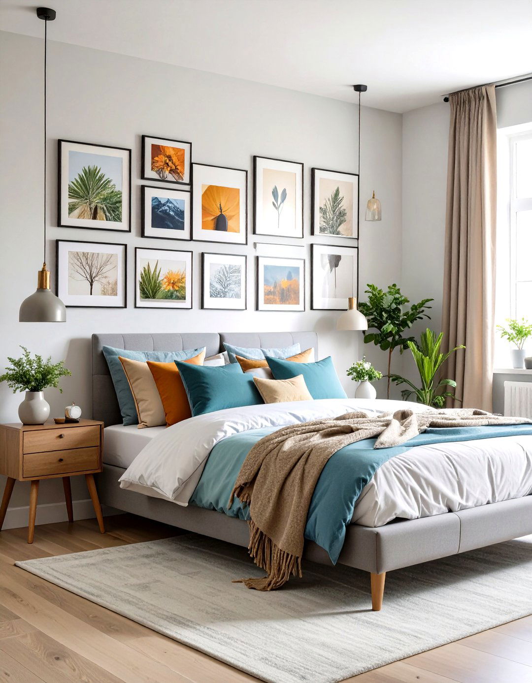 Moody Blue Bedroom with Art Gallery Wall - 20 Moody Blue Bedroom Ideas
