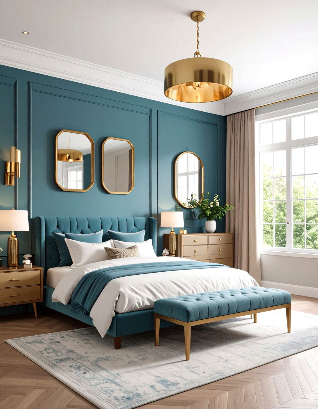 Moody Blue Bedroom with Brass Accents - 20 Moody Blue Bedroom Ideas