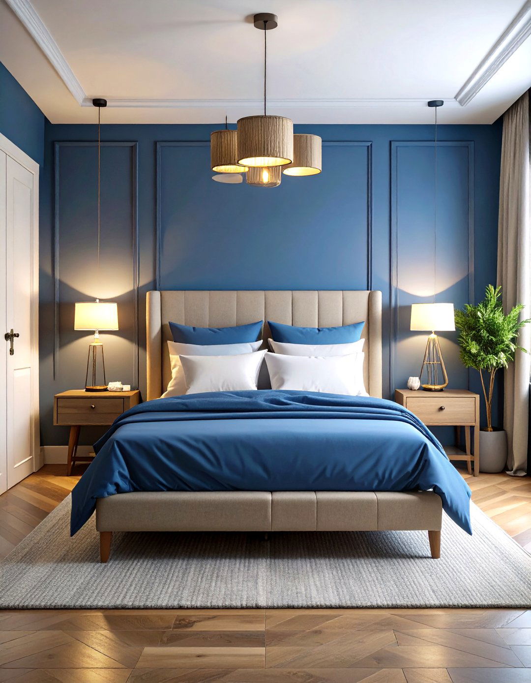 Moody Blue Bedroom with Layered Lighting - 20 Moody Blue Bedroom Ideas