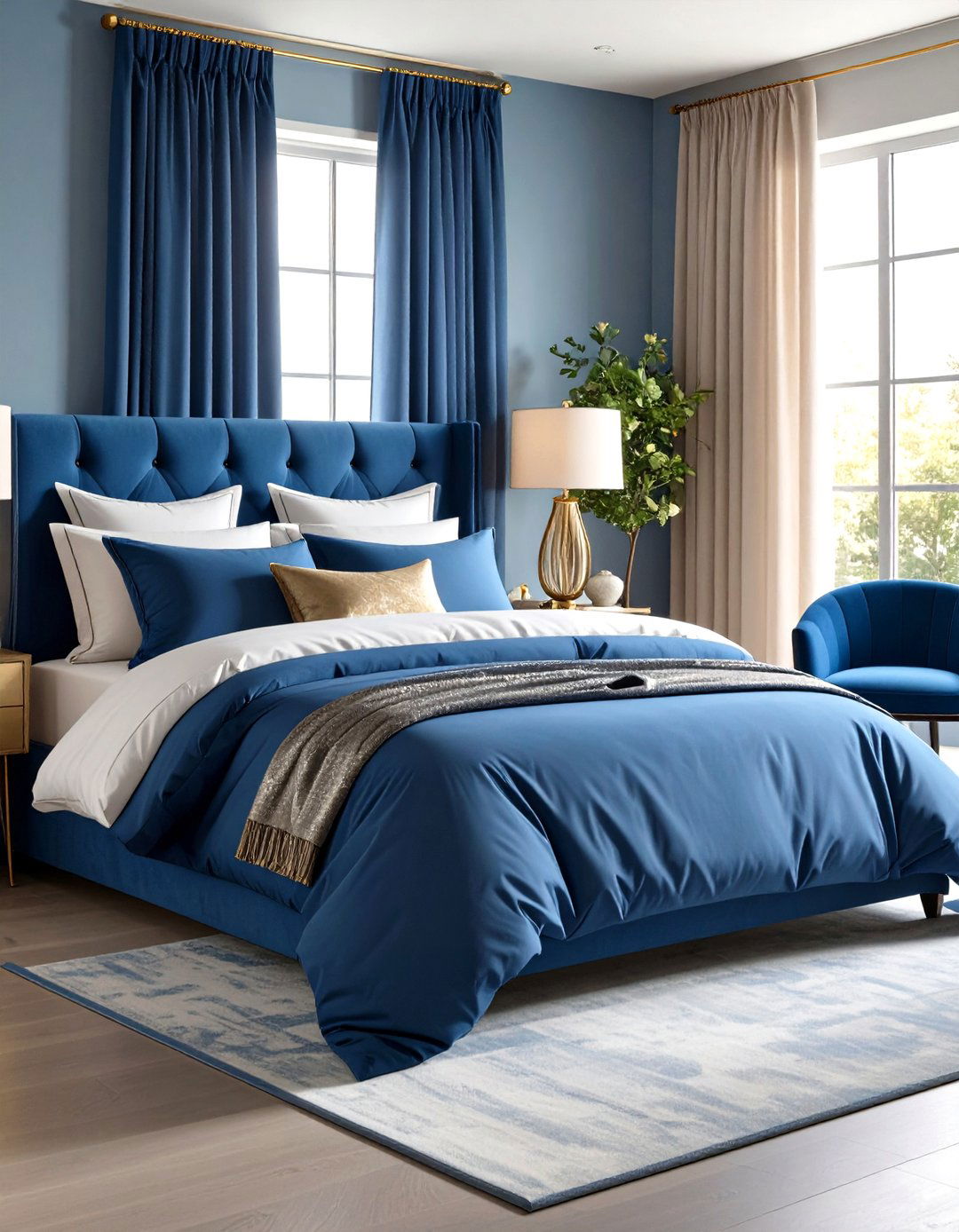 Moody Blue Bedroom with Luxurious Fabrics - 20 Moody Blue Bedroom Ideas