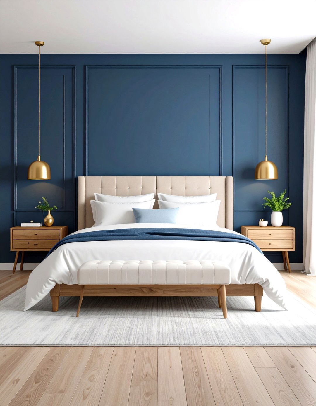 Moody Blue Bedroom with Navy Accent Wall - 20 Moody Blue Bedroom Ideas