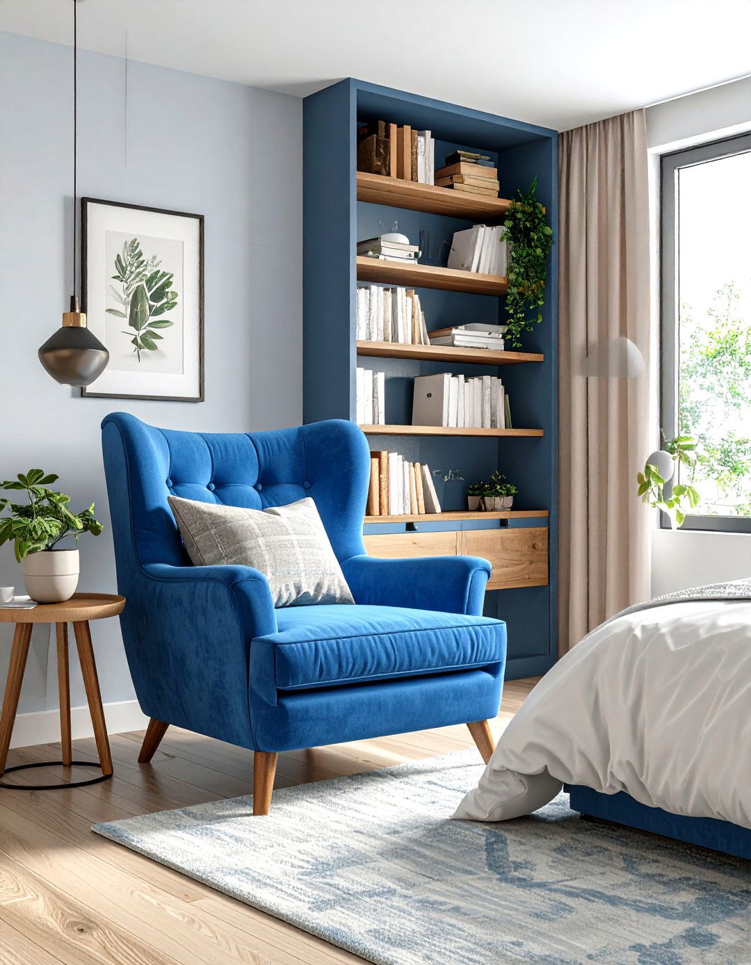 Moody Blue Bedroom with Reading Nook Integration - 20 Moody Blue Bedroom Ideas