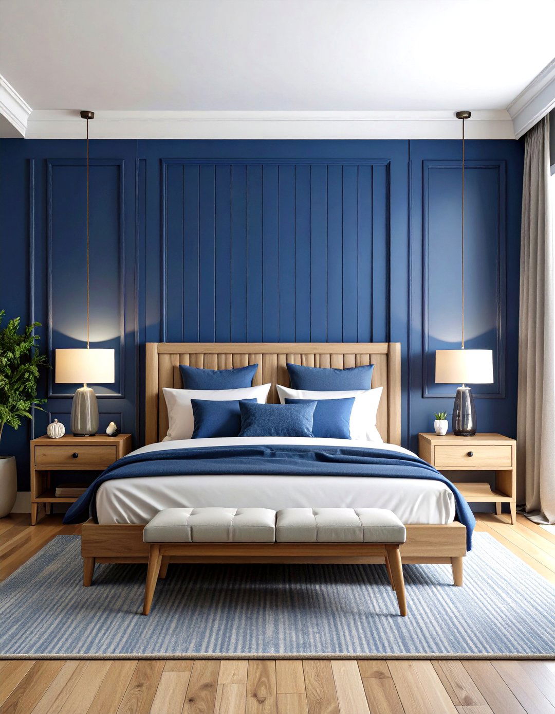 Moody Blue Bedroom with Textured Wall Treatments - 20 Moody Blue Bedroom Ideas