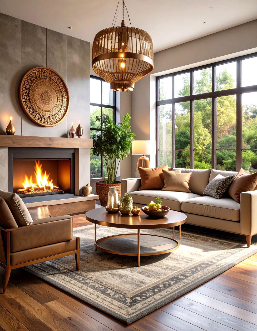 Moody Boho Living Room Featuring Mixed Metallic Accents and Warm Copper Tones - 20 Moody Boho Living Room Ideas