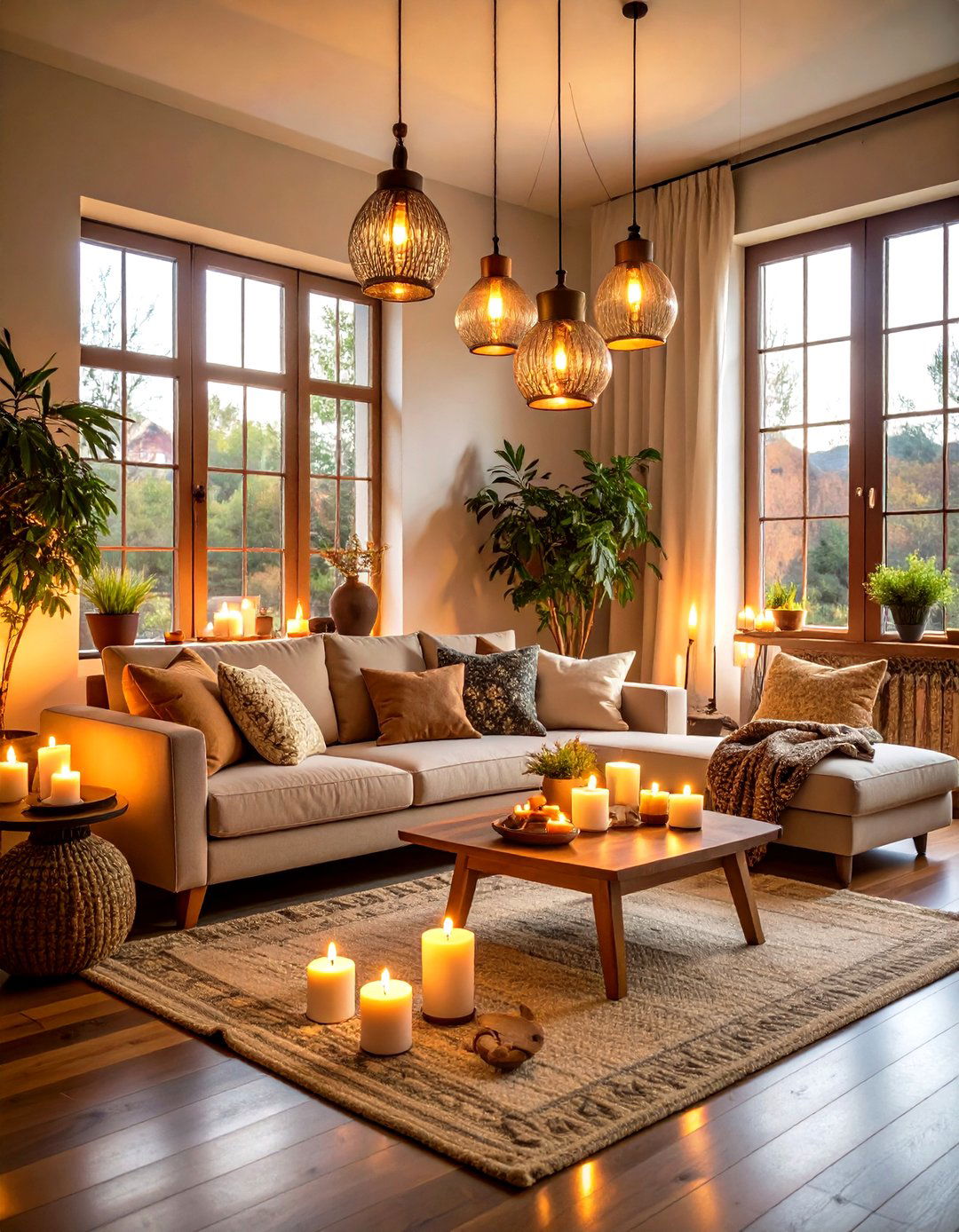 Moody Boho Living Room Featuring Warm Candlelight and Atmospheric Lighting - 20 Moody Boho Living Room Ideas