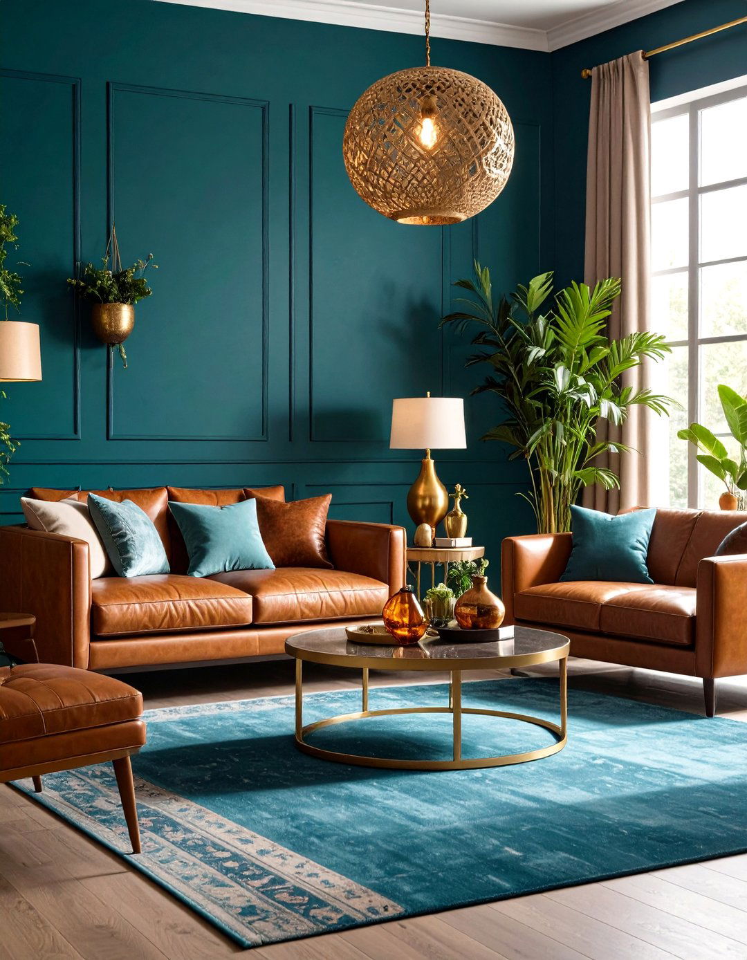 Moody Boho Living Room with Deep Teal Walls and Contrasting Warm Textures - 20 Moody Boho Living Room Ideas