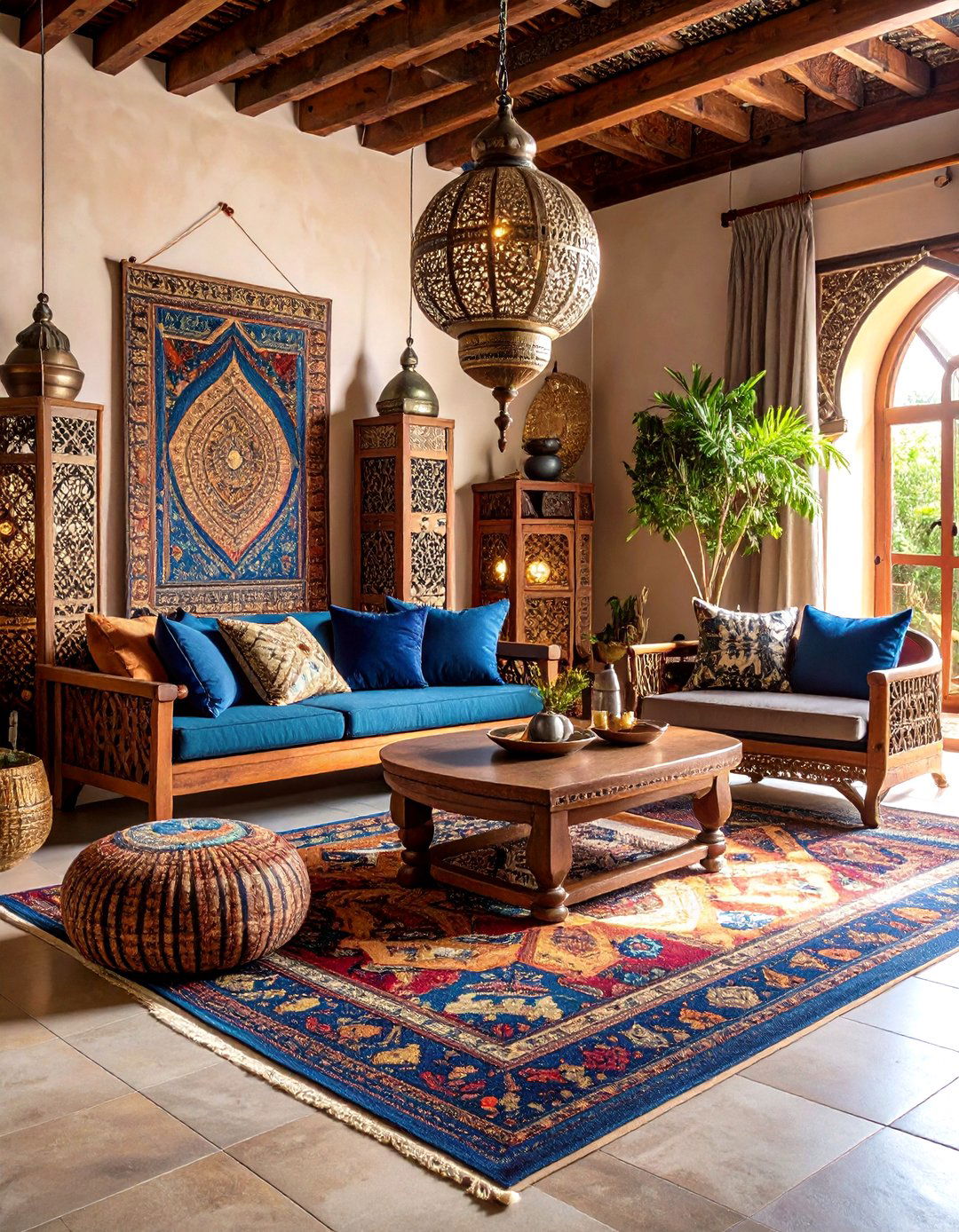 Moody Boho Living Room with Jewel Toned Moroccan Inspired Elements - 20 Moody Boho Living Room Ideas