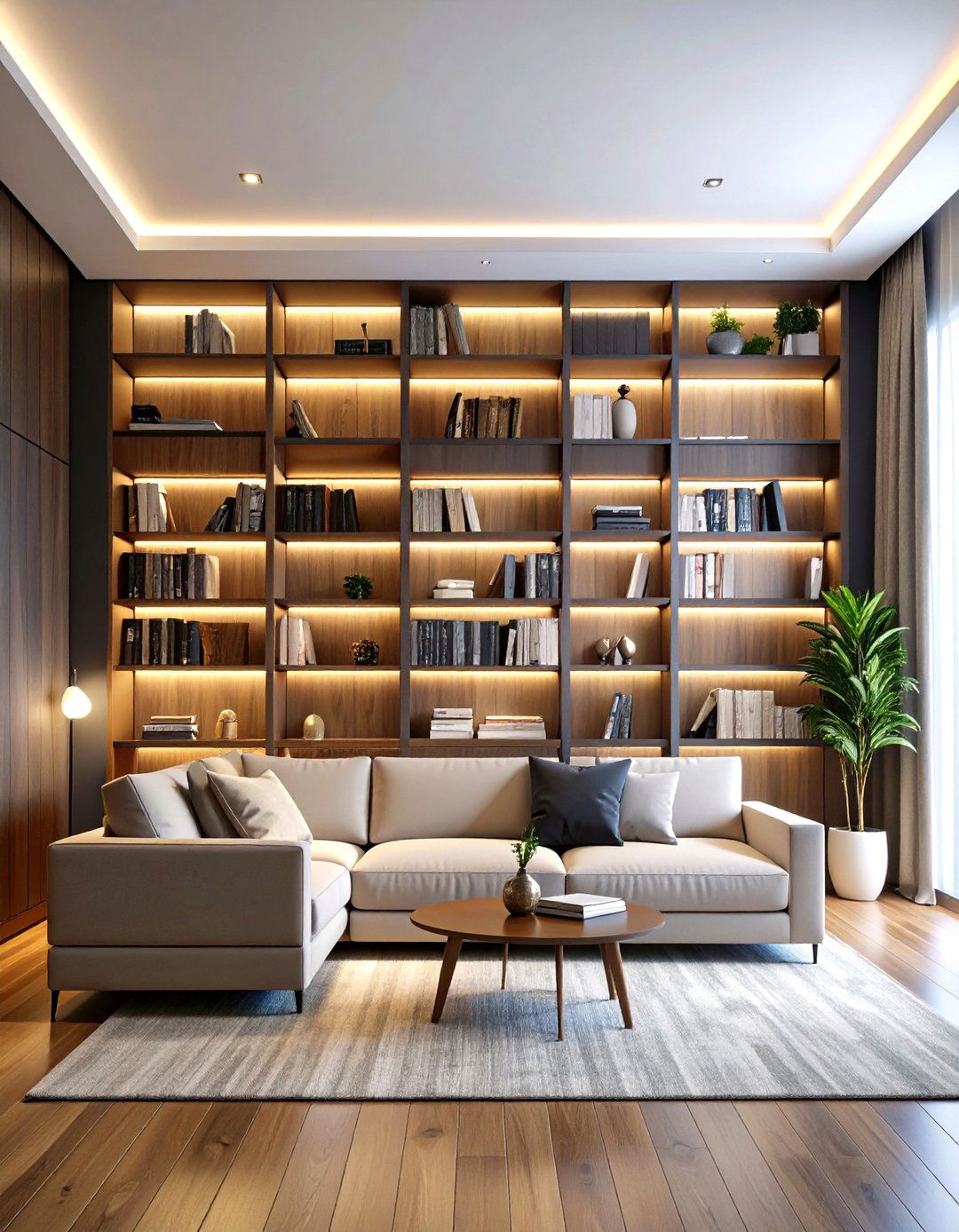 Moody Built Ins Shape Living Room Zones - 20 Dark Living Room Ideas