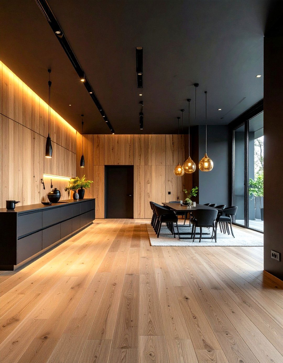 Moody Charcoal Walls and Pale Maple Floors - 20 Floor and Wall Color Ideas