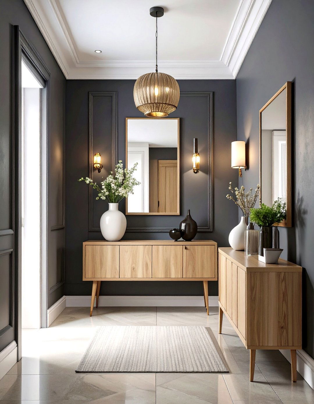 Moody Charcoal Walls for Depth - 20 Dark Hallway Ideas