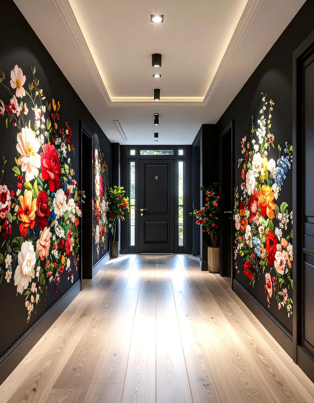 Moody Dark Floral Hallway Wallpaper for Dramatic Depth - 20 Hallway Wallpaper Ideas