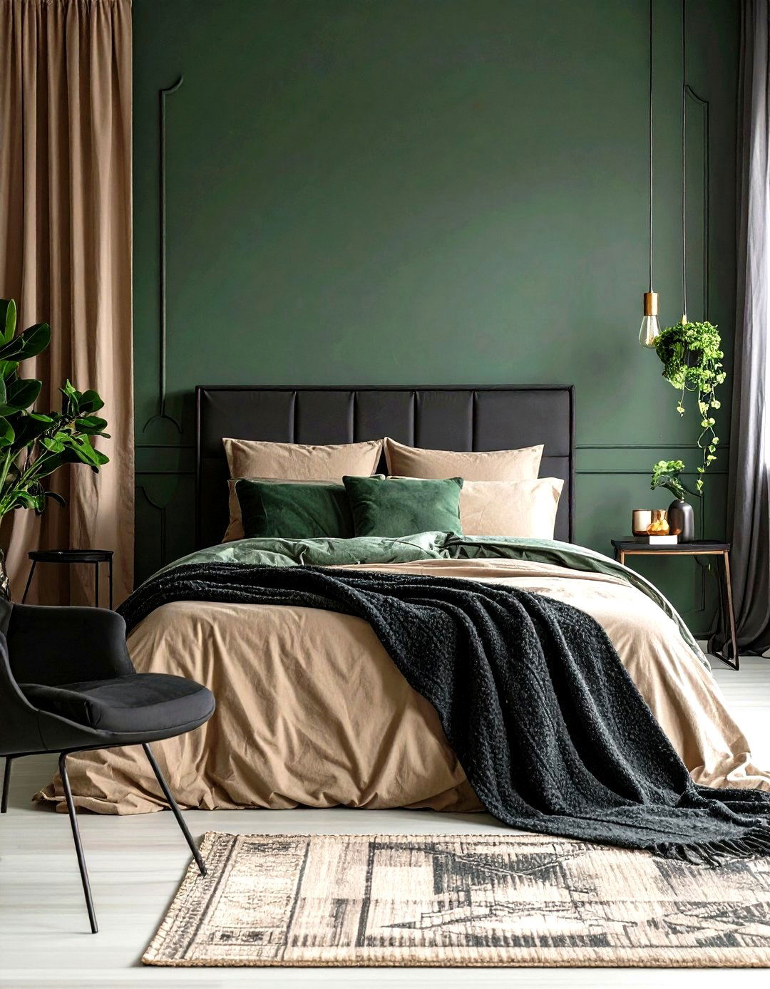 Moody Green with Matte Black Accents - 20 Dark Green Bedroom Ideas