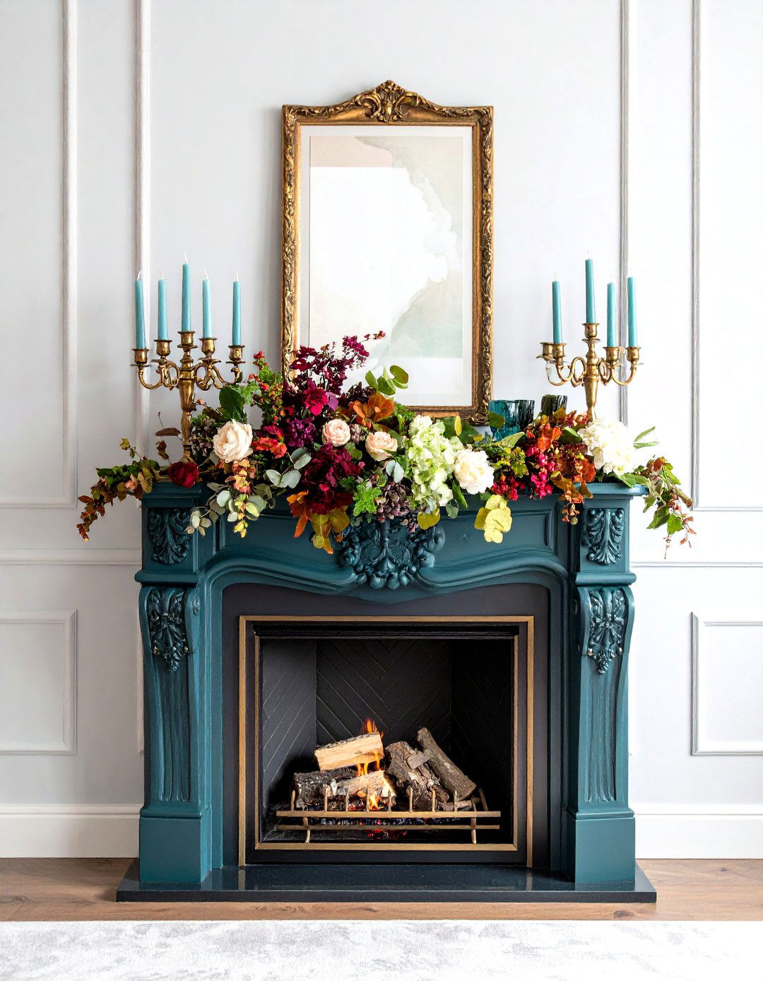 Moody Jewel Tone Mantel - 20 Fall Mantel Decor Ideas