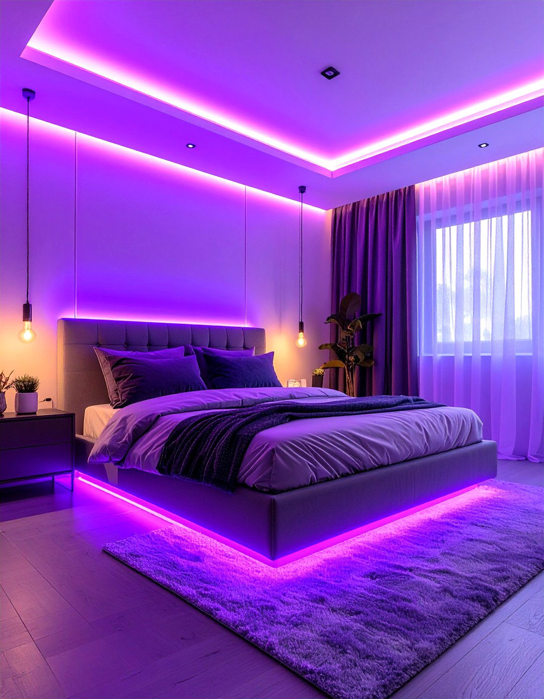 Moody LED Lighting with Purple Hues - 20 Vampire Bedroom Ideas
