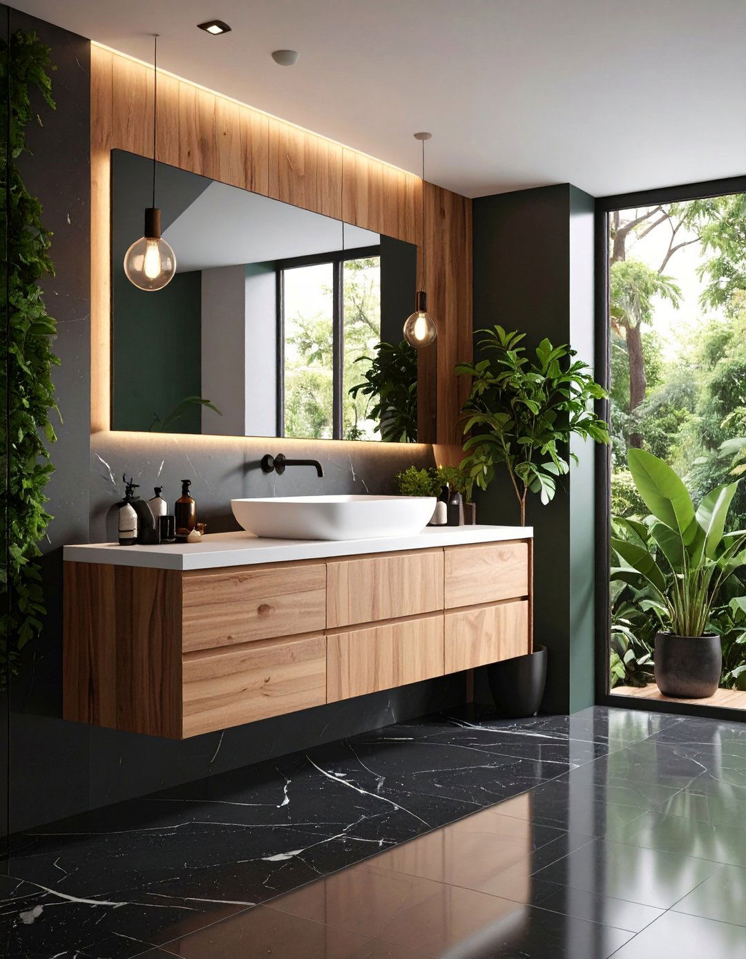 Moody Minimalism Floating Vanity on Dark Stone - 20 Black Marble Bathrooms