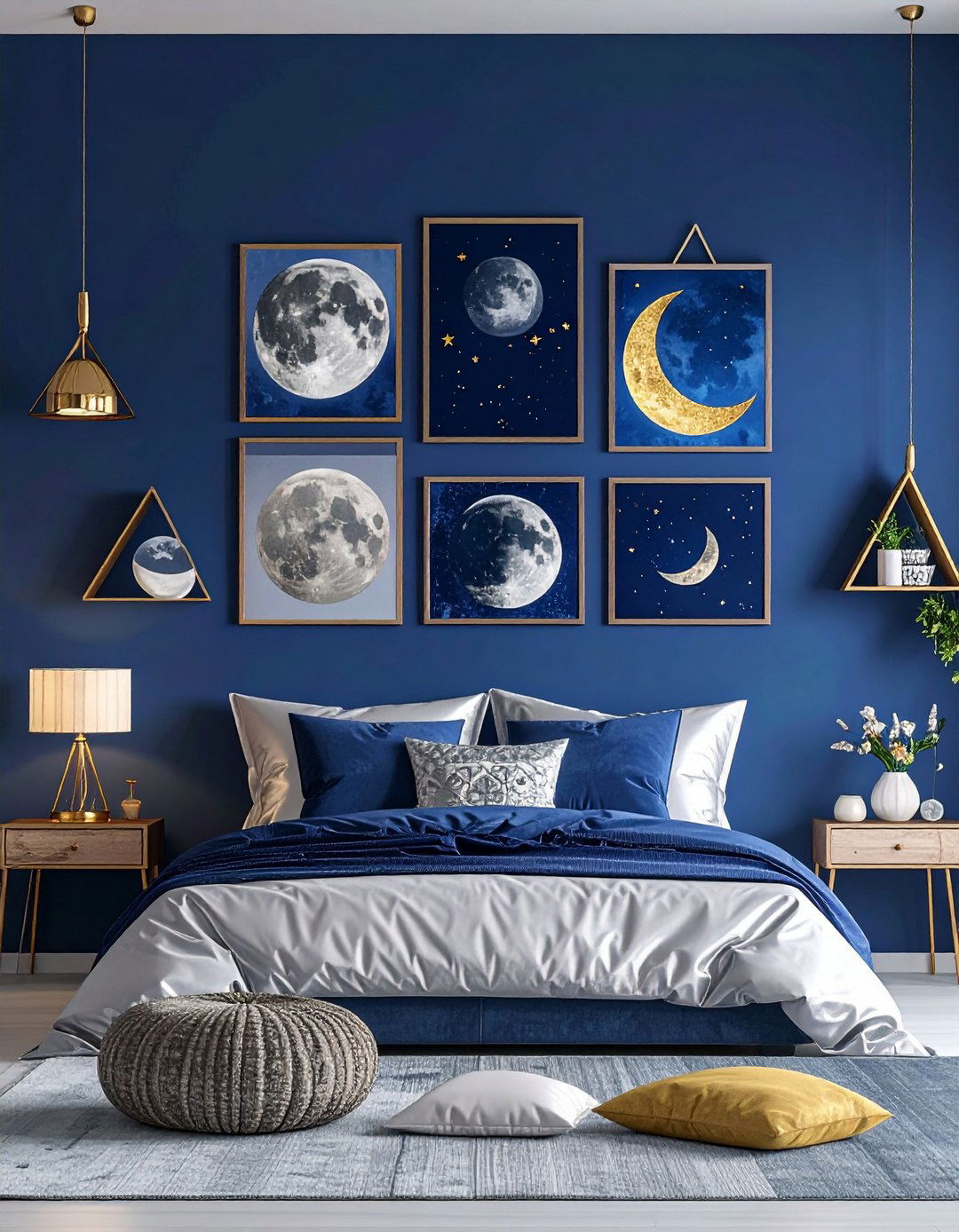 Moon Phase Themed Bedroom with Metallic Accents - 20 Fantasy Bedroom Ideas