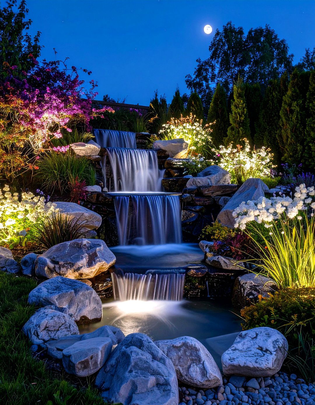 Moonlight Garden Pondless Waterfall - 20 Pondless Waterfall Design Ideas