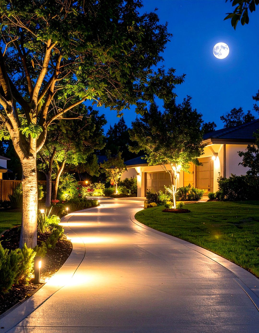 Moonlighting from Tree Mounted Fixtures - 20 Driveway Lighting Ideas